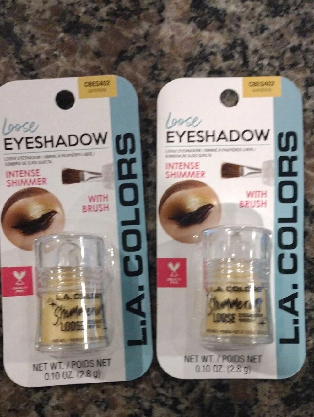 Lot of 2 L.A COLORS Shimmer Loose Eyeshadow both Sunshine 0.10 oz new w brush